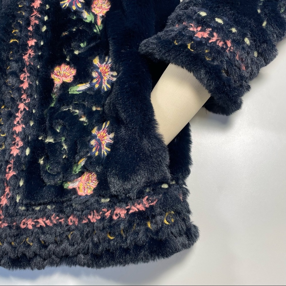 Zara navy blue floral embroidery faux fur coat Size S - Picture 11 of 11